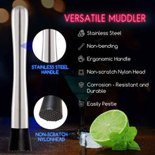 Load image into Gallery viewer, 2-Piece Set: Hiware 10 Inch Stainless Steel Cocktail Muddler and Mixing Spoon Home Bar Tool Set
