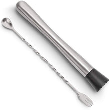 Load image into Gallery viewer, 2-Piece Set: Hiware 10 Inch Stainless Steel Cocktail Muddler and Mixing Spoon Home Bar Tool Set
