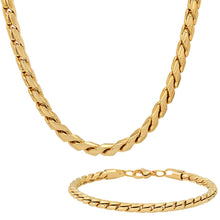 Load image into Gallery viewer, 2-Piece Set: Men's 18k Gold Plated Stainless Steel Round Twisted Fancy Link Necklace &amp; Bracelet
