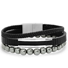 Load image into Gallery viewer, 2-Piece Set: Men's Layered Black Leather, Stainless Steel and Hematite Beads Bracelet
