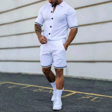Load image into Gallery viewer, 2-Piece Set: Men's Short Sleeve Plain Stripes Lapel
