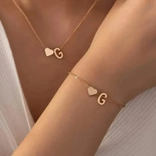 Load image into Gallery viewer, 2-Piece Set: Metal Heart And English Letter Necklace And Bracelet
