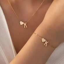 Load image into Gallery viewer, 2-Piece Set: Metal Heart And English Letter Necklace And Bracelet
