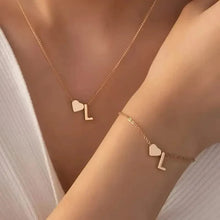Load image into Gallery viewer, 2-Piece Set: Metal Heart And English Letter Necklace And Bracelet
