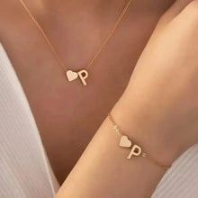 Load image into Gallery viewer, 2-Piece Set: Metal Heart And English Letter Necklace And Bracelet

