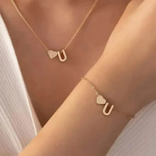 Load image into Gallery viewer, 2-Piece Set: Metal Heart And English Letter Necklace And Bracelet
