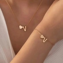 Load image into Gallery viewer, 2-Piece Set: Metal Heart And English Letter Necklace And Bracelet
