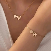 Load image into Gallery viewer, 2-Piece Set: Metal Heart And English Letter Necklace And Bracelet
