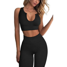 Load image into Gallery viewer, 2-Piece Set: Ribbed Seamless Crop Tank High Waist Yoga Leggings
