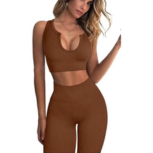Load image into Gallery viewer, 2-Piece Set: Ribbed Seamless Crop Tank High Waist Yoga Leggings
