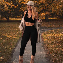 Load image into Gallery viewer, 2-Piece Set: Ribbed Seamless Crop Tank High Waist Yoga Leggings

