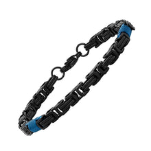 Load image into Gallery viewer, 2-Piece Set: Two Tone Black and Blue Byzantine Mens Bracelet and Necklace
