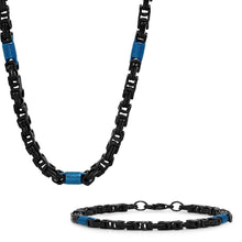 Load image into Gallery viewer, 2-Piece Set: Two Tone Black and Blue Byzantine Mens Bracelet and Necklace
