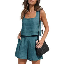 Load image into Gallery viewer, 2-Piece Set: Women's Lounge Matching Sets Linen Shorts Crop Tops
