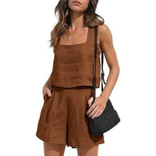 Load image into Gallery viewer, 2-Piece Set: Women's Lounge Matching Sets Linen Shorts Crop Tops
