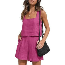 Load image into Gallery viewer, 2-Piece Set: Women's Lounge Matching Sets Linen Shorts Crop Tops
