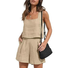 Load image into Gallery viewer, 2-Piece Set: Women's Lounge Matching Sets Linen Shorts Crop Tops

