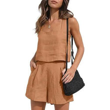 Load image into Gallery viewer, 2-Piece Set: Women's Lounge Matching Sets Linen Shorts Crop Tops
