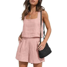 Load image into Gallery viewer, 2-Piece Set: Women's Lounge Matching Sets Linen Shorts Crop Tops
