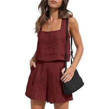Load image into Gallery viewer, 2-Piece Set: Women's Lounge Matching Sets Linen Shorts Crop Tops
