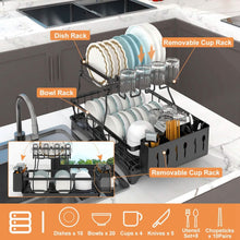 Load image into Gallery viewer, 2-Tier Dish Rack Drainer Organizer Set with Utensil Cup Holder Rack Swivel Spout

