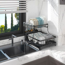 Load image into Gallery viewer, 2-Tier Dish Rack Drainer Organizer Set with Utensil Cup Holder Rack Swivel Spout
