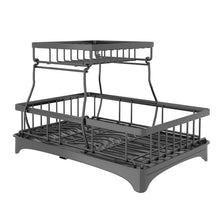 Load image into Gallery viewer, 2-Tier Dish Rack Drainer Organizer Set with Utensil Cup Holder Rack Swivel Spout
