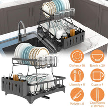 Load image into Gallery viewer, 2-Tier Dish Rack Drainer Organizer Set with Utensil Cup Holder Rack Swivel Spout
