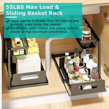 将图片加载到图库查看器，2-Tier Under Sink Organizer Pull Out Basket Storage

