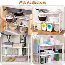 将图片加载到图库查看器，2-Tier Under Sink Organizer Retractable Space Saving Storage

