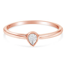 将图片加载到图库查看器，14K Rose Gold Plated .925 Sterling Silver 1/20 Carat Diamond Teardrop Pear-Shaped Miracle Set Petite Fashion Ring (J-K Color, I1-I2 Clarity) - Size 6
