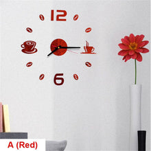 将图片加载到图库查看器，20 Inch Wall Clock Round Style Number Coffee Tea Cup Modern Large Silent Wall Stickers for Hall and Bedroom Home Decorations Arabic Numeral Wall Clocks Acrylic Mirror Stickers/Home Decor Design Acrylic Wall Clock Stickers Home Living Room Decoration
