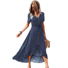 将图片加载到图库查看器，Fashion Elegant Boho Short Sleeve Polka Dot Long Dresses Women Beach Party Vintage Fashion Dresses
