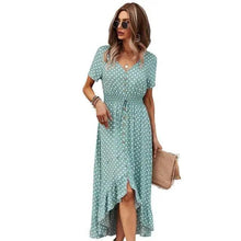 将图片加载到图库查看器，Fashion Elegant Boho Short Sleeve Polka Dot Long Dresses Women Beach Party Vintage Fashion Dresses
