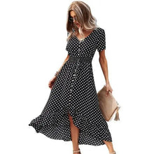 将图片加载到图库查看器，Fashion Elegant Boho Short Sleeve Polka Dot Long Dresses Women Beach Party Vintage Fashion Dresses
