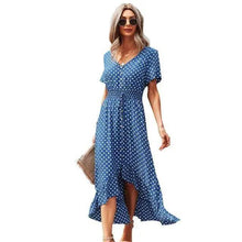 将图片加载到图库查看器，Fashion Elegant Boho Short Sleeve Polka Dot Long Dresses Women Beach Party Vintage Fashion Dresses
