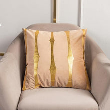 将图片加载到图库查看器，2021 Fashion Striped Pillowcase Festival Home Bronzing Square Decorative Throw Pillow Cover With Gold Striped Cushion Cases Modern Luxury Pillowcases Cushion Cover Soft Fabric Pillow Cases Decorative 45x45CM

