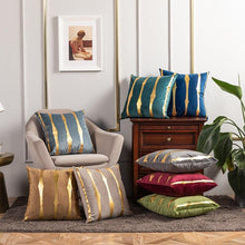 将图片加载到图库查看器，2021 Fashion Striped Pillowcase Festival Home Bronzing Square Decorative Throw Pillow Cover With Gold Striped Cushion Cases Modern Luxury Pillowcases Cushion Cover Soft Fabric Pillow Cases Decorative 45x45CM
