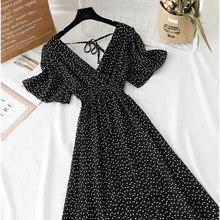 Load image into Gallery viewer, Summer Women Ruffled Short-sleeved Chiffon Dress V-neck High Waist Floral Print Beach Midi Dresses For Women

