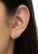 Load image into Gallery viewer, Sterling Silver Color Treated Princess Diamond Quad Stud Earring (1/2 cttw, Green Color, I1-I2 Clarity)
