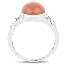 Load image into Gallery viewer, 6.54 Carat Genuine Peach Moonstone and Tanzanite .925 Sterling Silver Ring
