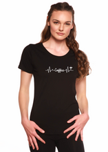 Load image into Gallery viewer, Heartbeat Coffee Printed Women's Bamboo/Cotton Short Sleeve Scoop Neck T-Shirt
