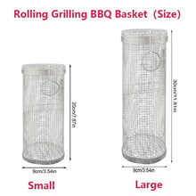 将图片加载到图库查看器，20cm/30cm BBQ Basket Stainless Cylindrical Rolling Grilling Baskets Portable Barbecue Rack For Grill For Fish Shrimp Meat Fries BBQ Grill Basket Rolling Grilling Basket Stainless Steel Grill Mesh Barbeque Grill Accessories
