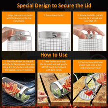 将图片加载到图库查看器，20cm/30cm BBQ Basket Stainless Cylindrical Rolling Grilling Baskets Portable Barbecue Rack For Grill For Fish Shrimp Meat Fries BBQ Grill Basket Rolling Grilling Basket Stainless Steel Grill Mesh Barbeque Grill Accessories

