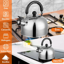 Load image into Gallery viewer, 2.1 Quarts Stainless Steel Whistling Tea Kettle Stovetop Induction Gas Teapot
