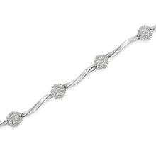 Load image into Gallery viewer, .925 Sterling Silver 1.0 cttw Miracle-Set Diamond 7 Stone Floral Cluster Link Bracelet (I-J Color, I3 Clarity) -7"
