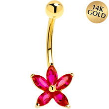 Load image into Gallery viewer, 16G Solid 14k Yellow Gold Ruby Cubic Zirconia Lily Belly Ring
