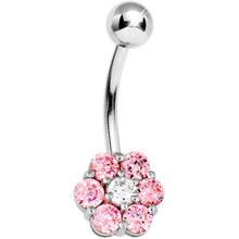 将图片加载到图库查看器，Solid 14k White Gold Pink Cubic Zirconia Flower Belly Ring
