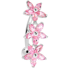Load image into Gallery viewer, 16G Solid 14k White Gold Pink Reverse Cubic Zirconia Lily Drop Belly Ring
