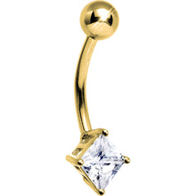 将图片加载到图库查看器，16G Solid 14k Yellow Gold CZ Square Solitaire Belly Ring

